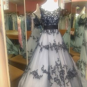 White and Black lace formal wedding gown